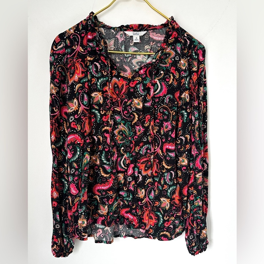 Croft & Barrow Bold Colorful Flowy Paisley Long Sleeve Top Blouse Women’s Medium